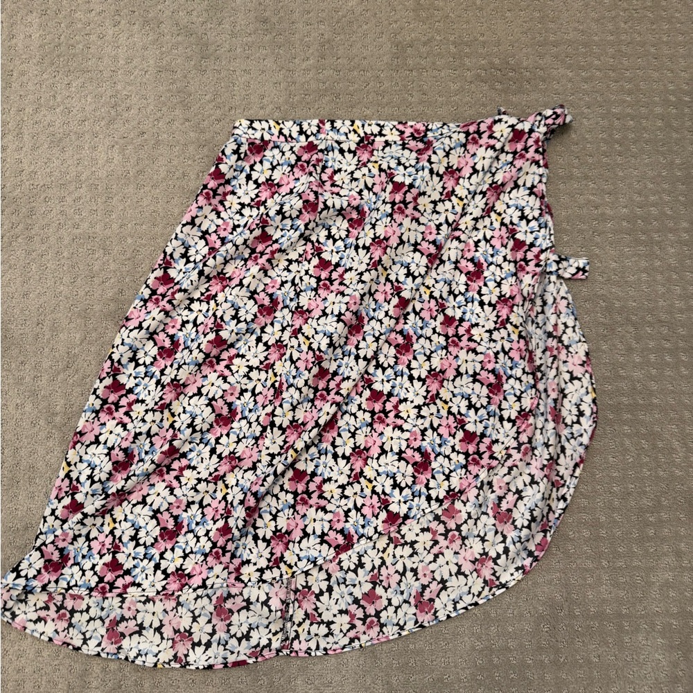 LOFT Floral Midi Skirt - Pink, White, and Navy